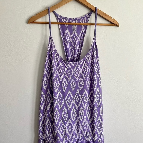 Tasc Organic Cotton Bamboo Festival Drawstring Open Halter Back Purple Romper - Picture 12 of 13
